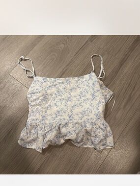Francesca's Collections White and Light Blue Floral Ruffle Camisole